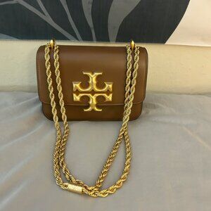 Tory Burch Small Eleanor Convertible Leather Shoulder Bag, Moose Brown, Gold